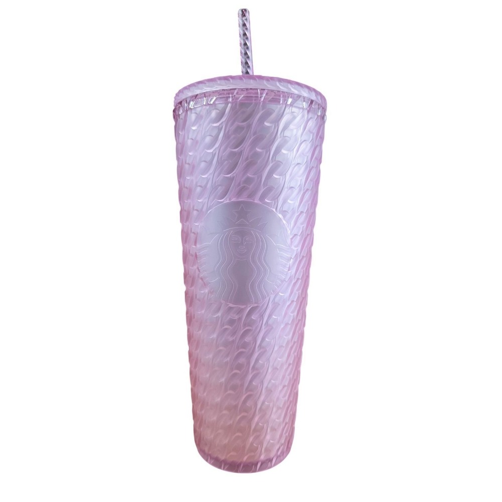 Starbucks Tumbler 24oz Pink New Cable Knit Embossed Cold Cup Venti